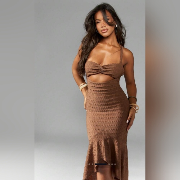 Missguided+ Textured Brown High Low Dress - Picture 9 of 9